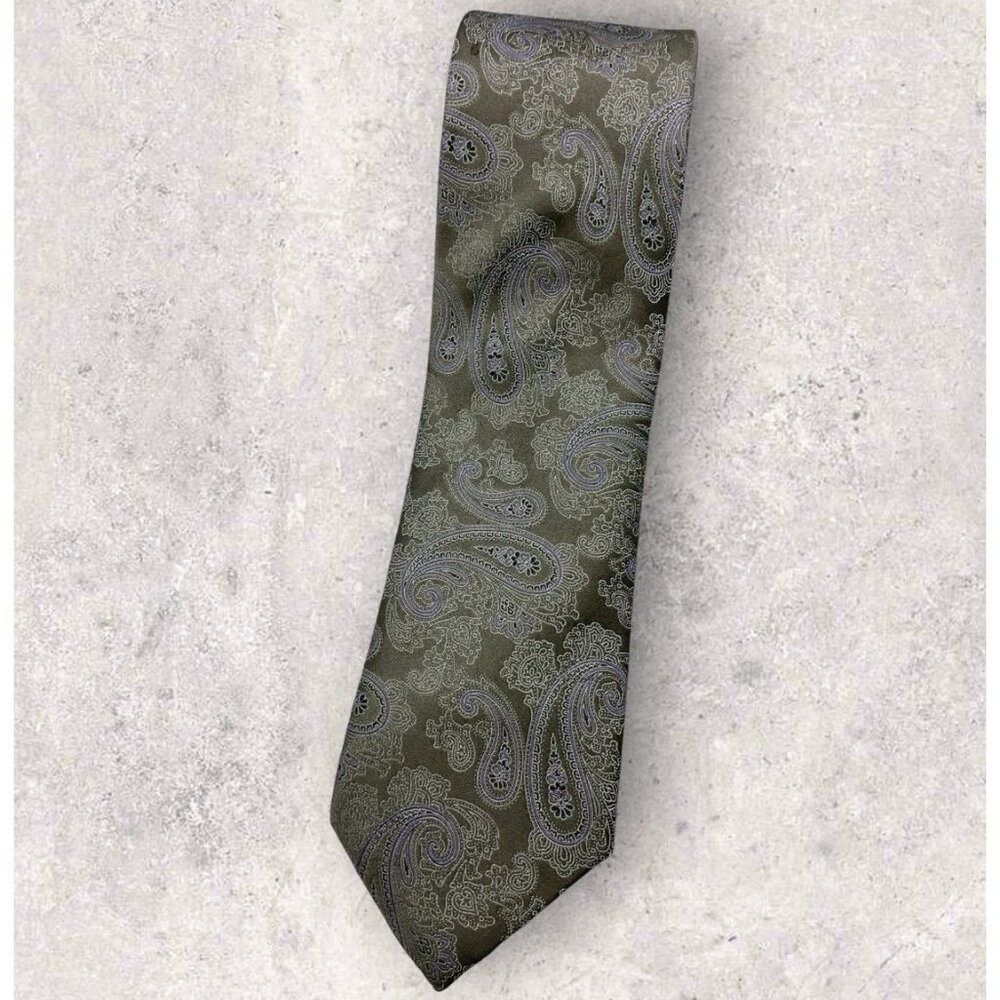 CANALI Silk Tie ITALY XL Changing Gray Brown Purple Paisley W:3.5" EUC